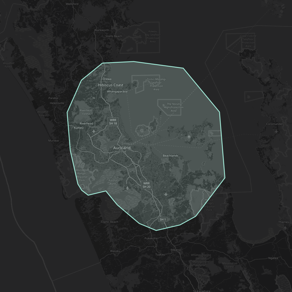 Map of the playable area in Auckland