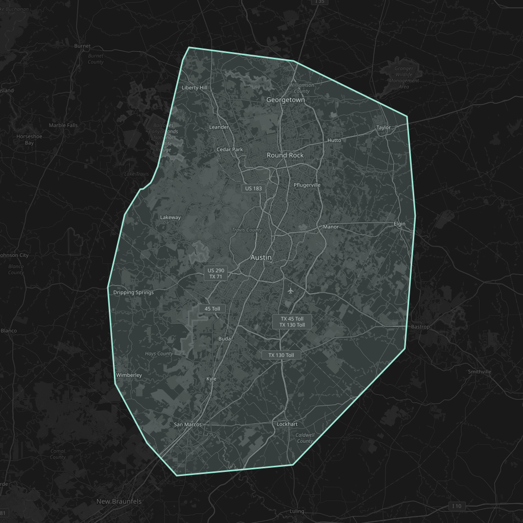 Map of the playable area in Austin