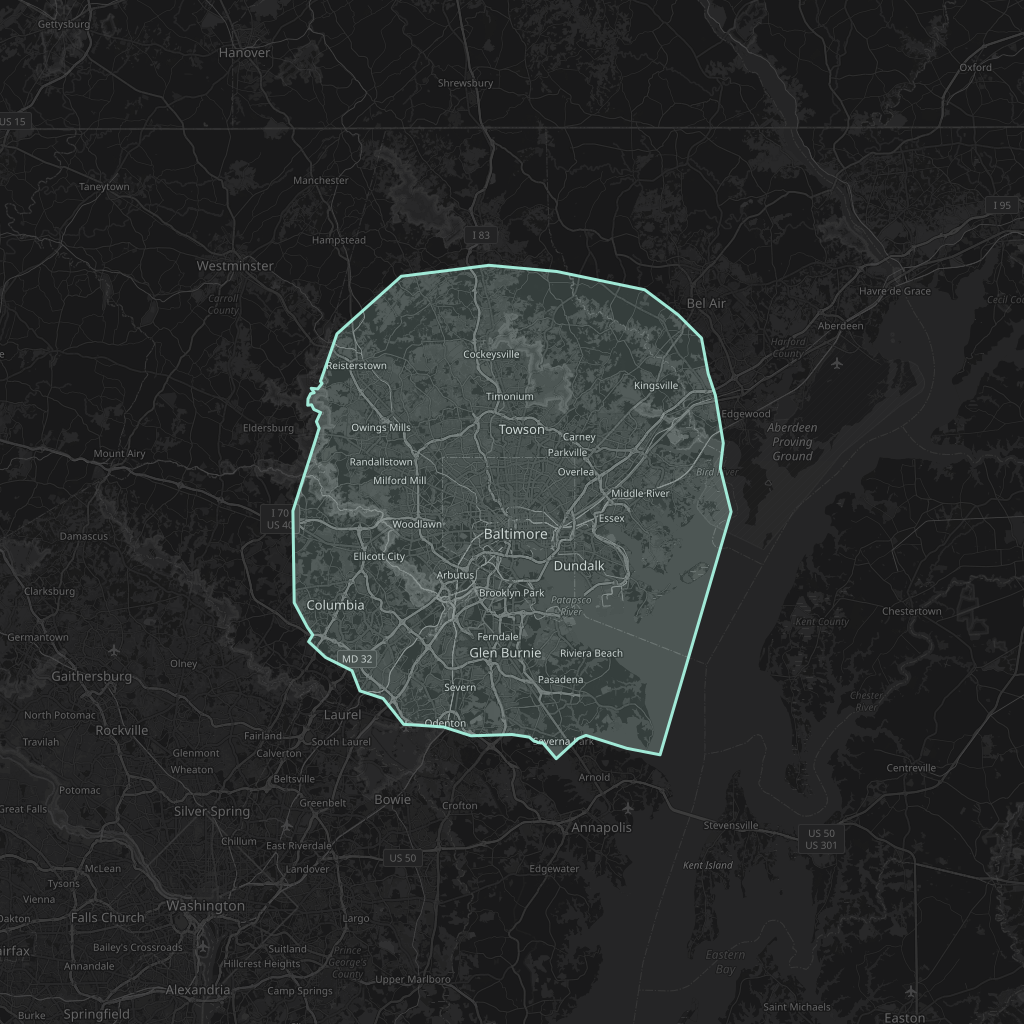 Map of the playable area in Baltimore