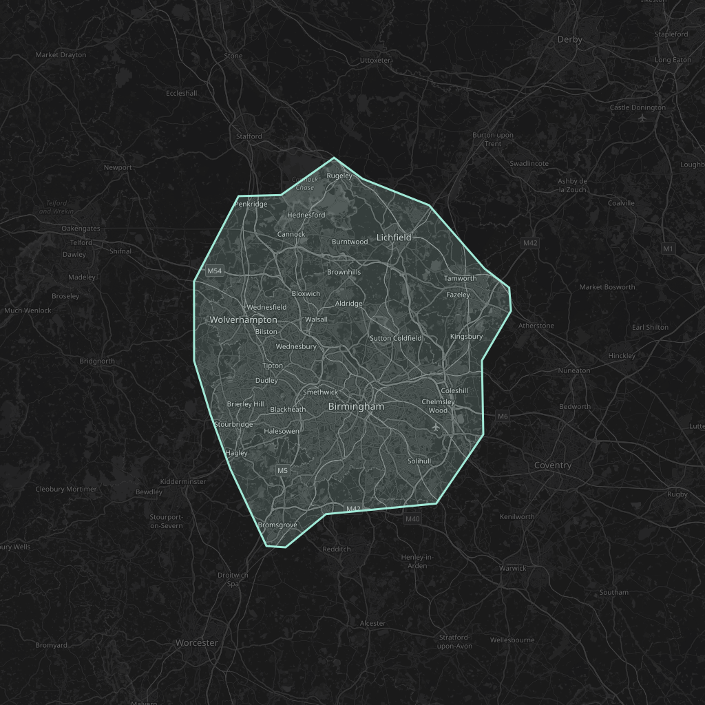 Map of the playable area in Birmingham