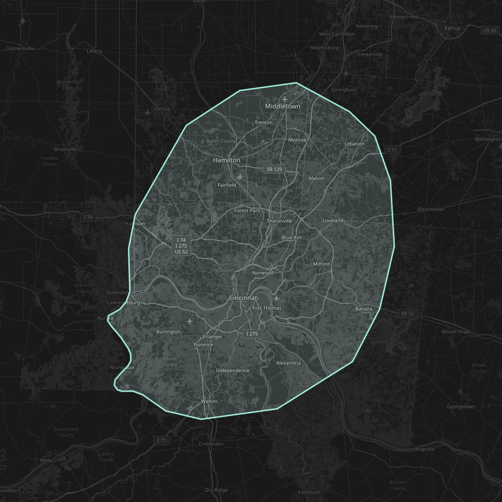 Map of the playable area in Cincinnati