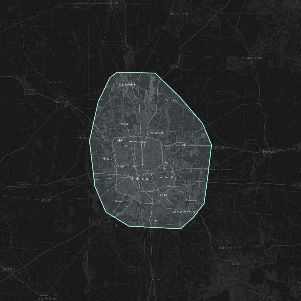 Map of the playable area in Columbus