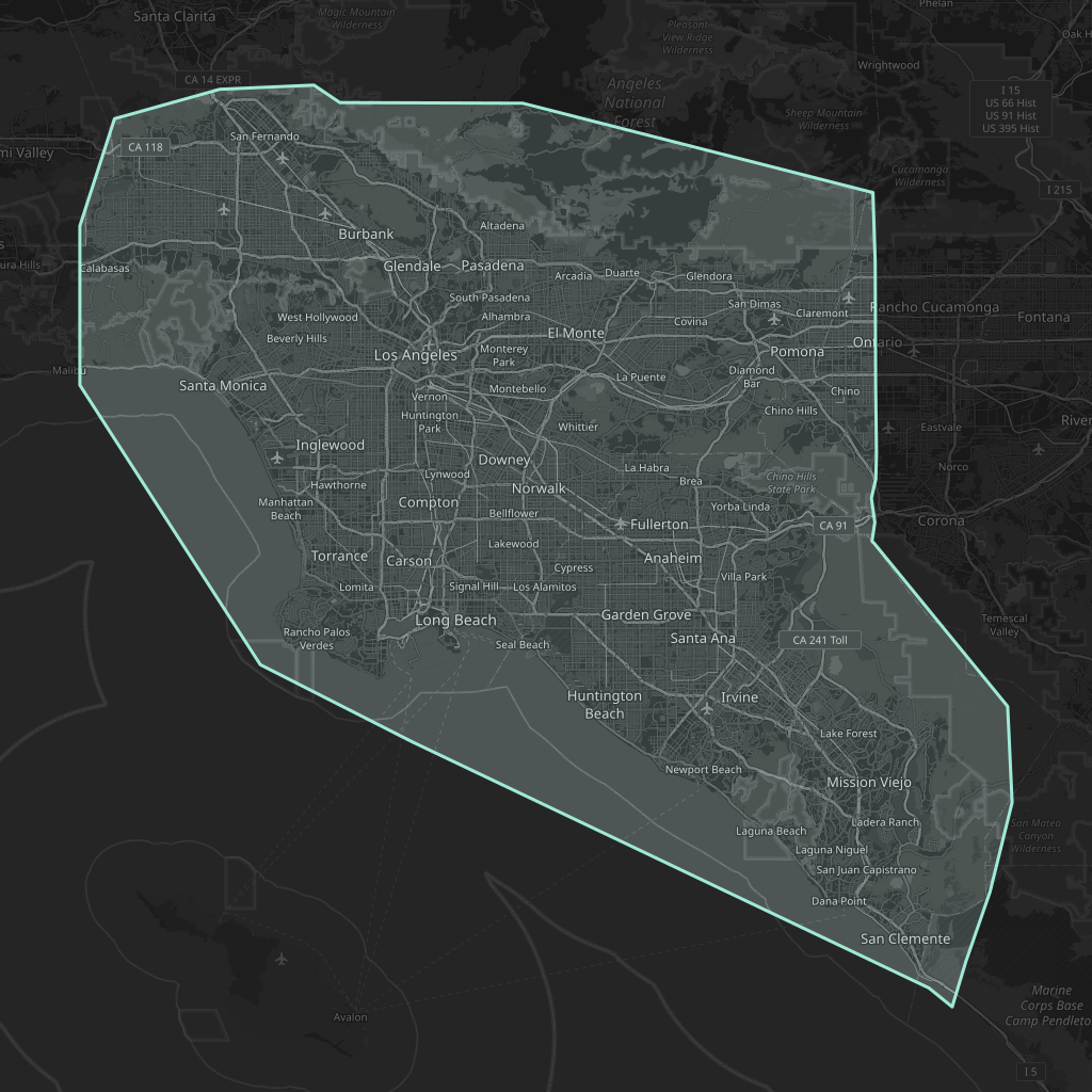 Map of the playable area in Los Angeles