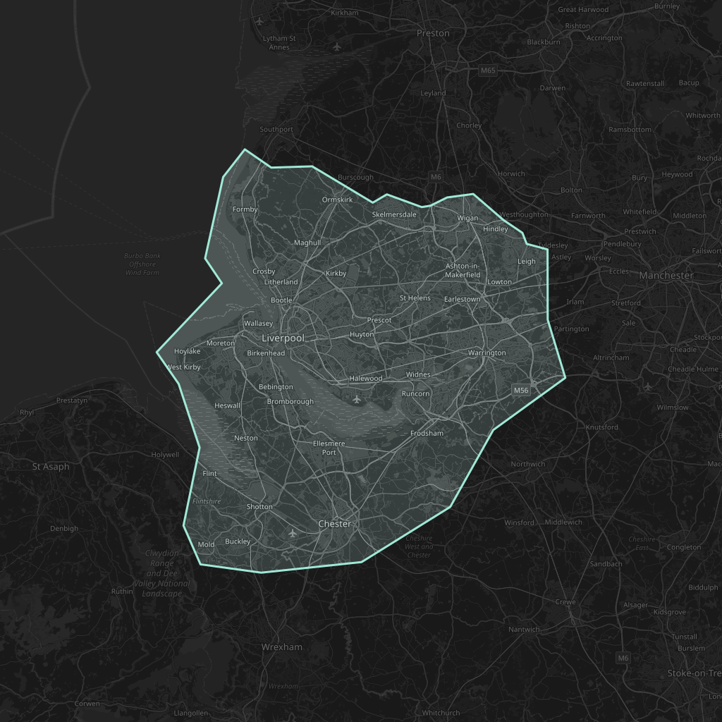 Map of the playable area in Liverpool