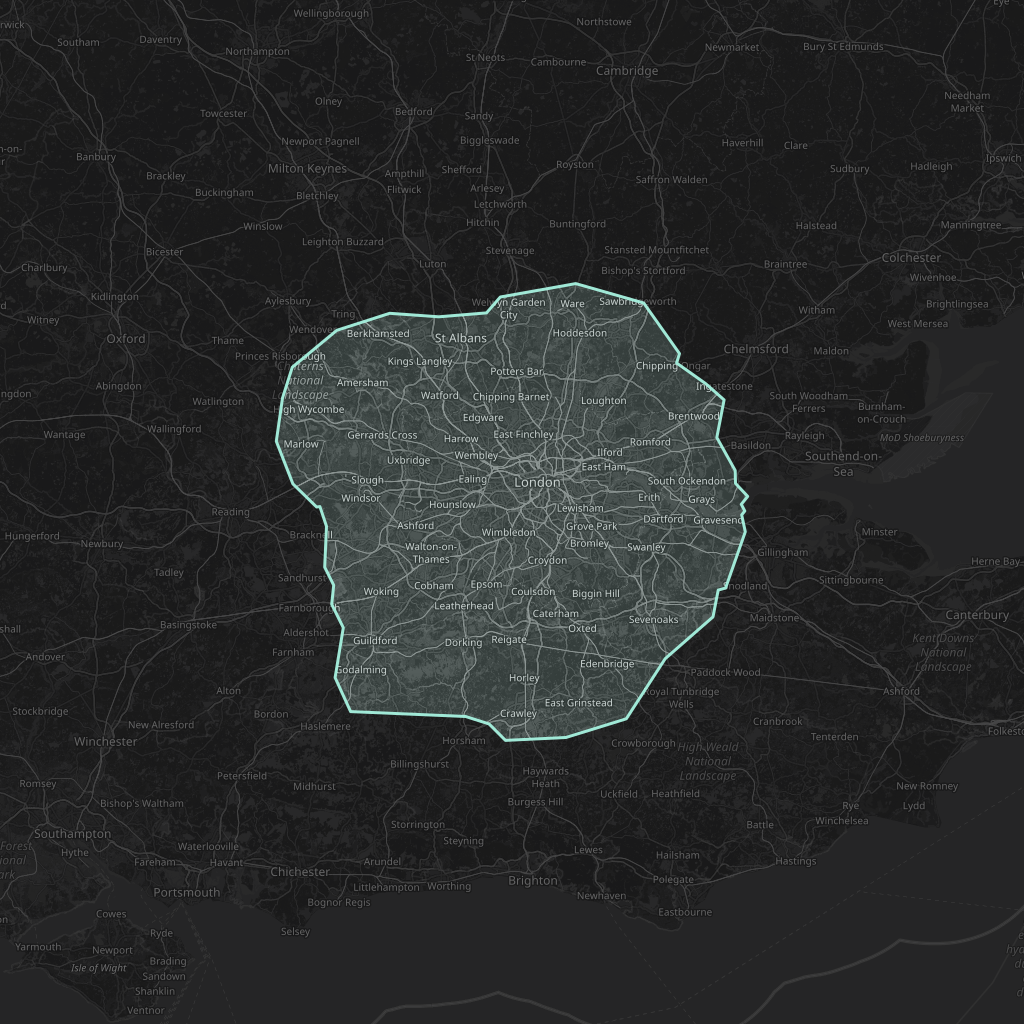Map of the playable area in London