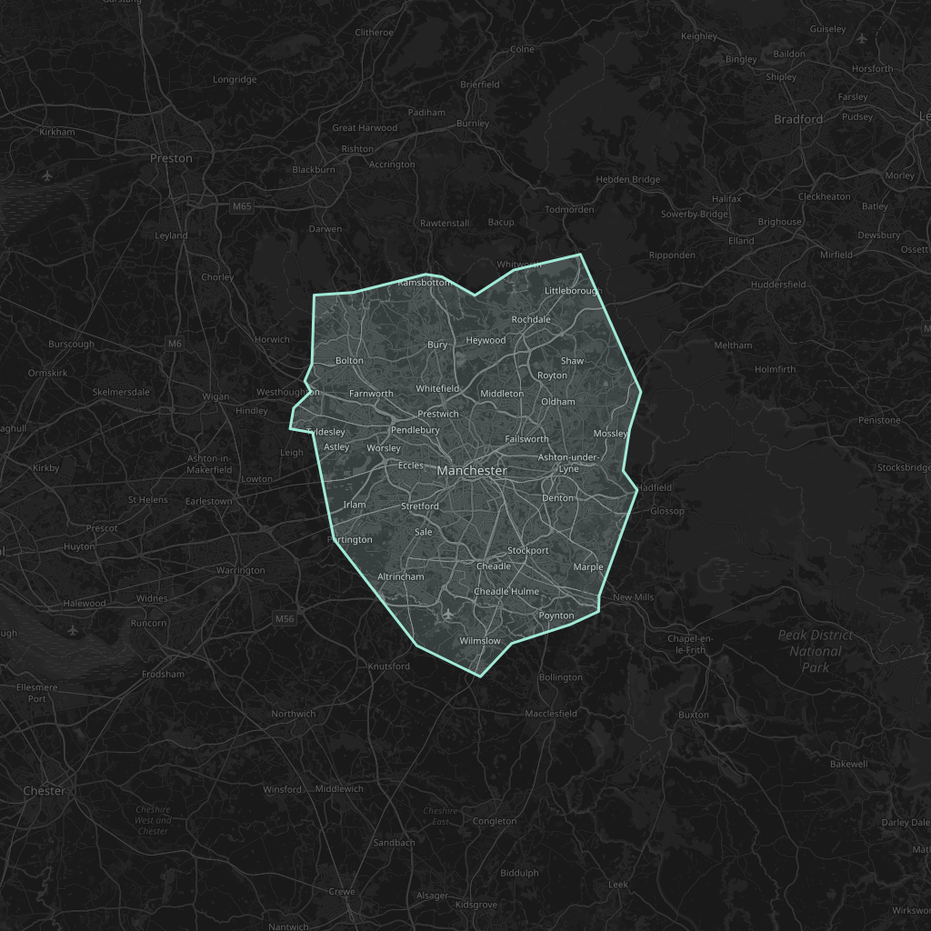 Map of the playable area in Manchester