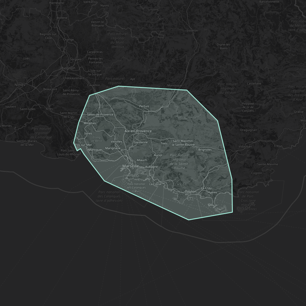 Map of the playable area in Marseille