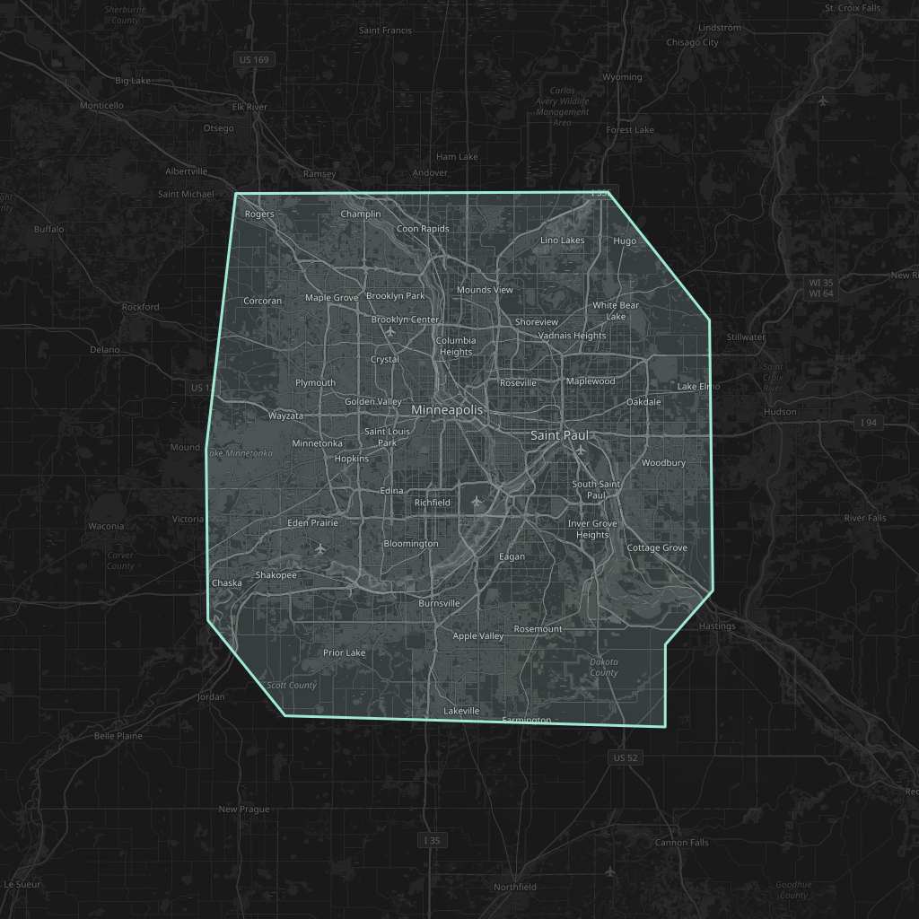 Map of the playable area in Minneapolis