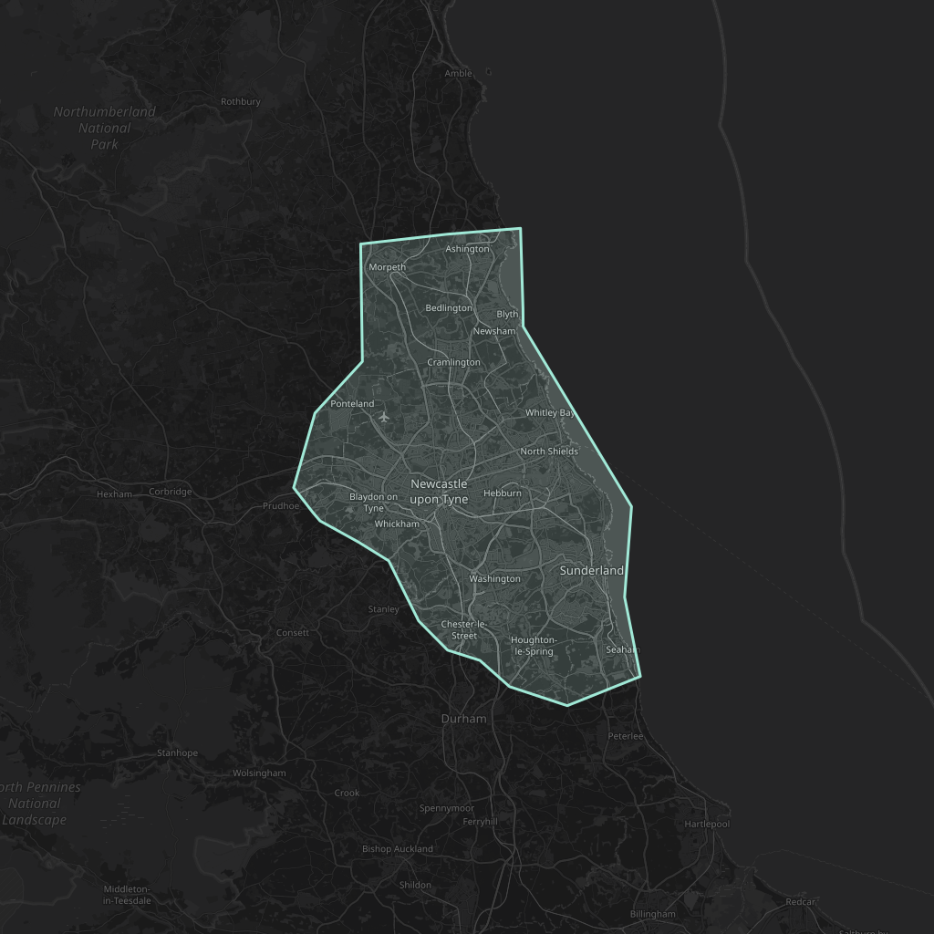 Map of the playable area in Newcastle