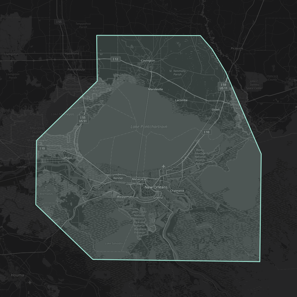 Map of the playable area in New Orleans