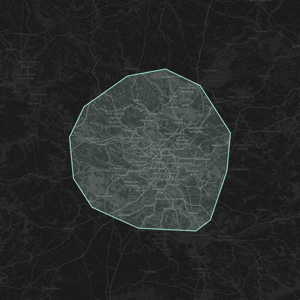 Map of the playable area in Paris