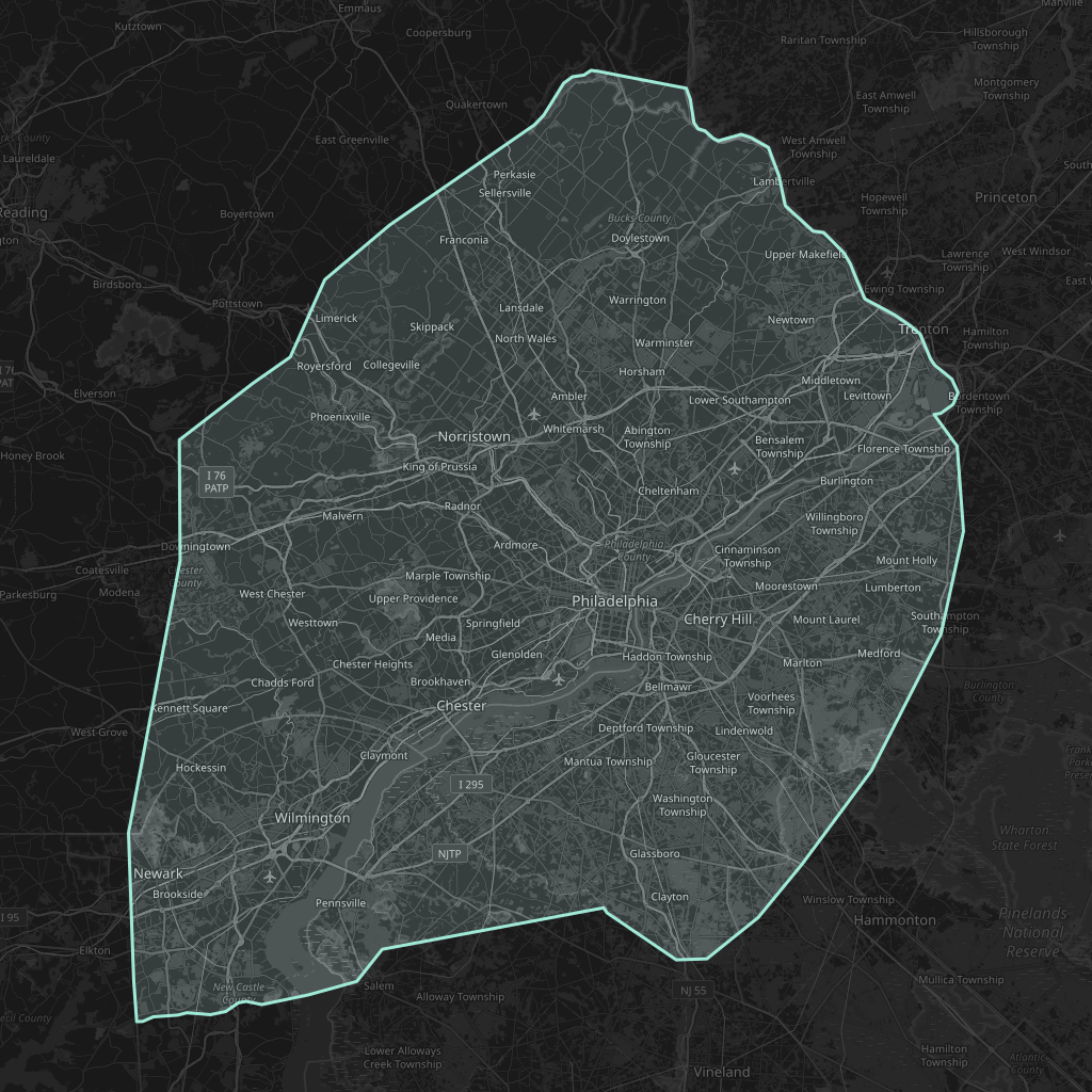 Map of the playable area in Philadelphia