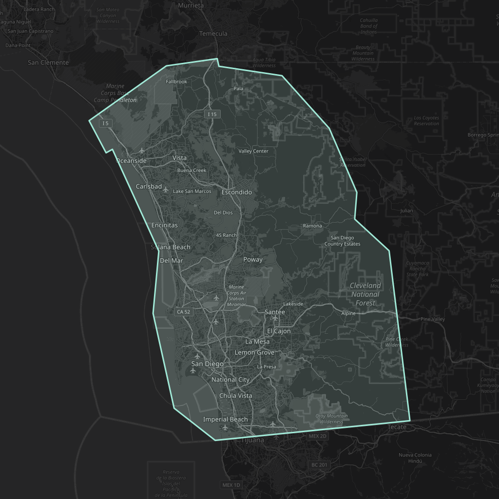 Map of the playable area in San Diego