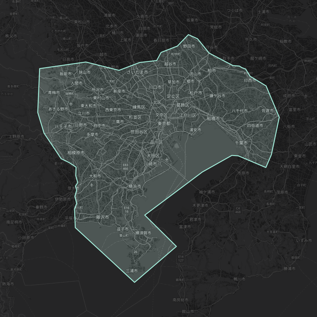 Map of the playable area in Tokyo